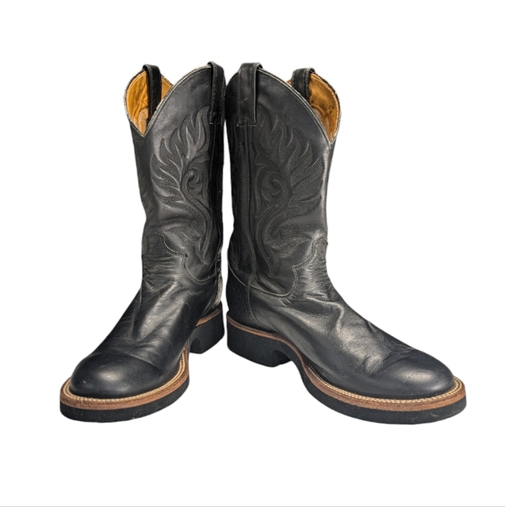 Justin’s Men's Leather Cowboy Boots Tekno Crepe Sole, Black, Size 9D